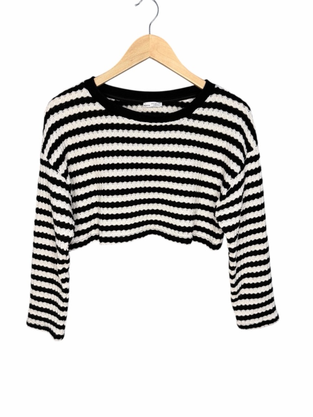 Bershka Black and White Cropped Striped Long Knit Sweater